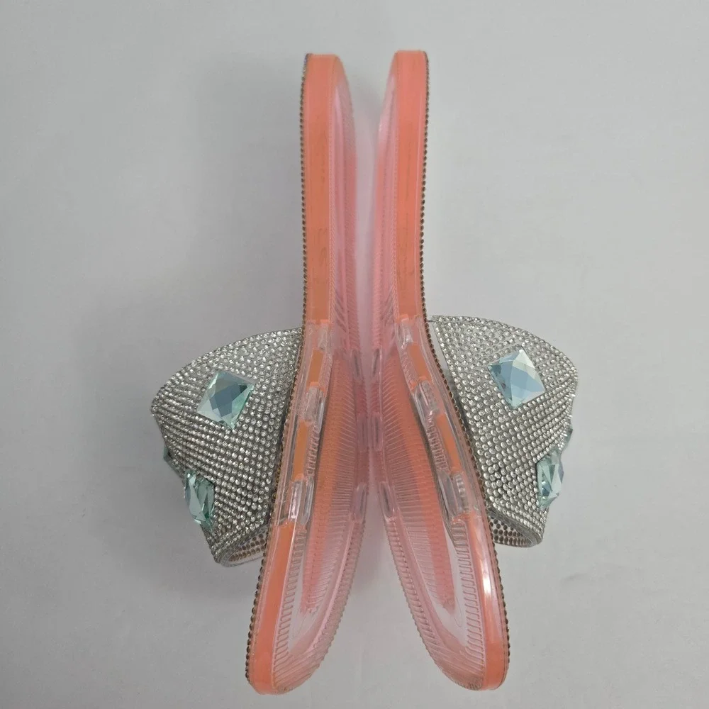 Lauren Lorraine Bianca Rhinestone Crystal Pink Jelly‎ Slide Sandals Size 5.5 NIB